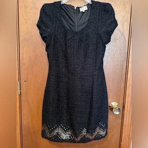 Luluvia Anthropologie Embellished Black Tweed Dress Size Medium M‎